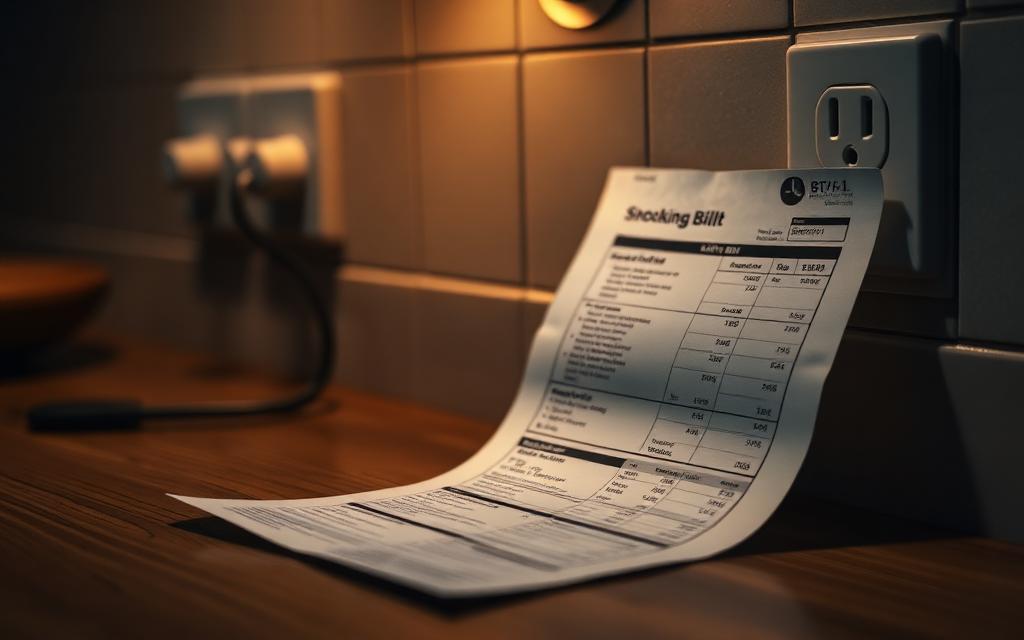A high electric utility bill on a kitchen table